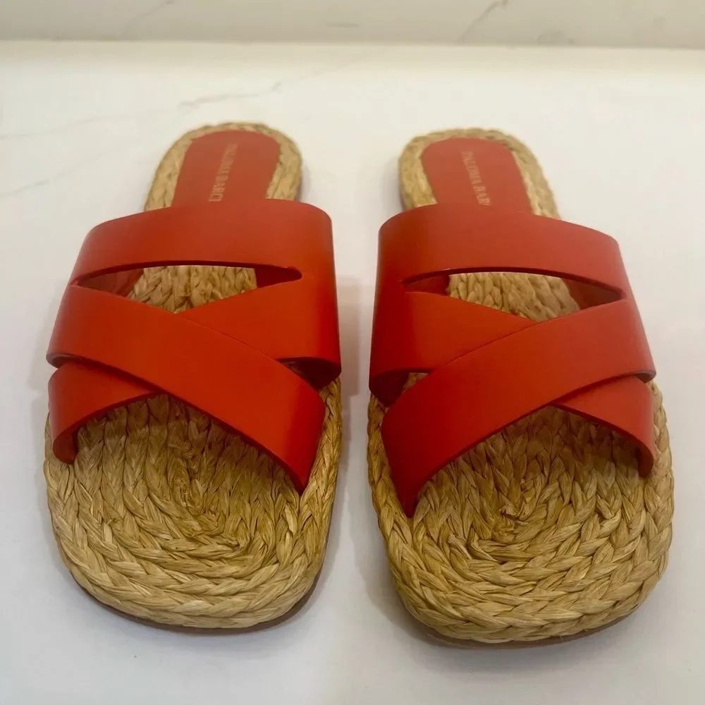 Paloma Barceló Coral/Orange Leather Espadrille Slide Sandals Made in Spain EU 36